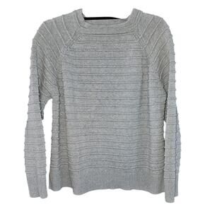 Forte Cashmere Womens Raised Stripe Sweater Grey Size XL